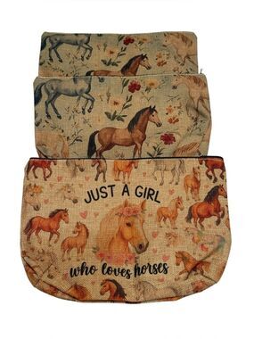 NWOT Set of Three Horse Lover Cowgirl Western Makeup Cosmetic Zippered Bags